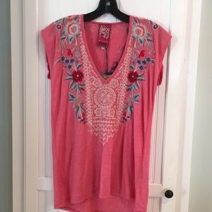 Johnny Was Petunia pink top w/ embroidery
